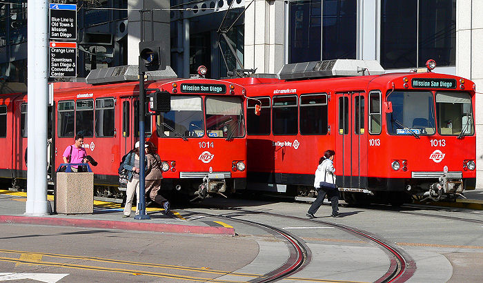 San Diego trolley downtown. I was impressed by the trolley system that runs 